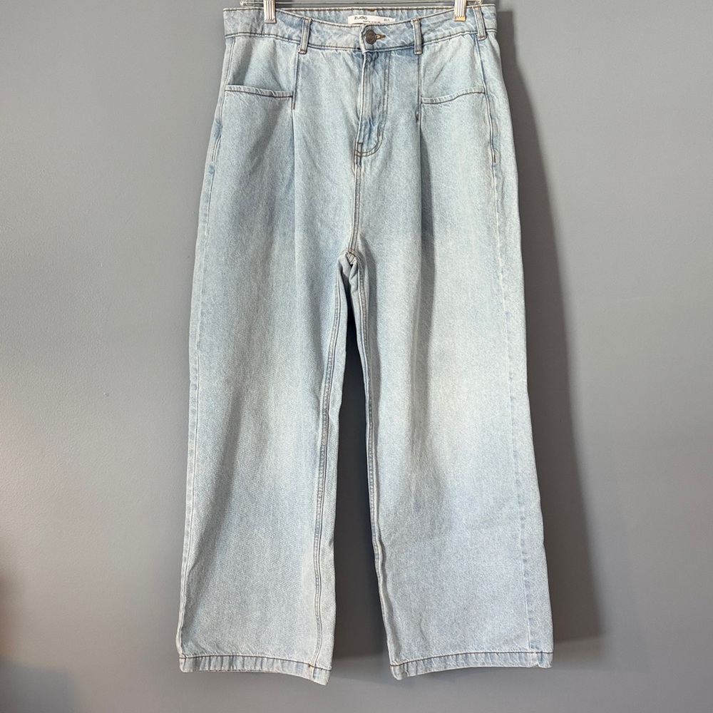 Zudio Light Blue Women's Jeans Barrel Leg High rise Size 32 L Stylish Trending